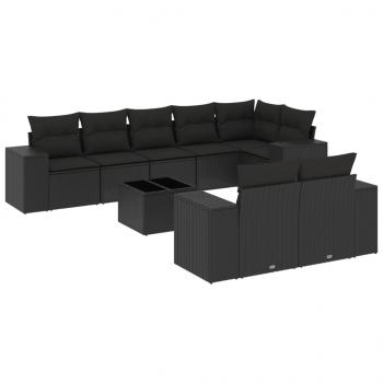 9-tlg. Garten-Sofagarnitur mit Kissen Schwarz Poly Rattan