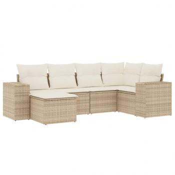 6-tlg. Garten-Sofagarnitur mit Kissen Beige Poly Rattan