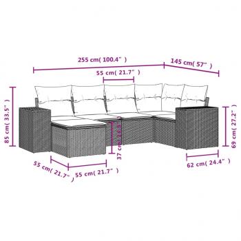 6-tlg. Garten-Sofagarnitur mit Kissen Beige Poly Rattan