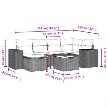 7-tlg. Garten-Sofagarnitur mit Kissen Grau Poly Rattan