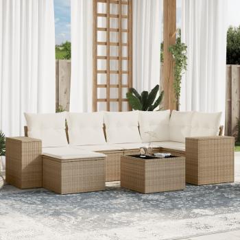 ARDEBO.de - 7-tlg. Garten-Sofagarnitur mit Kissen Beige Poly Rattan