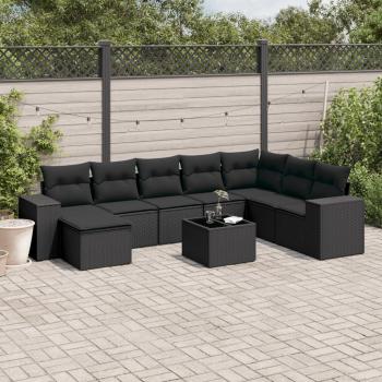 ARDEBO.de - 9-tlg. Garten-Sofagarnitur mit Kissen Schwarz Poly Rattan