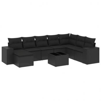 9-tlg. Garten-Sofagarnitur mit Kissen Schwarz Poly Rattan