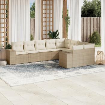 ARDEBO.de - 9-tlg. Garten-Sofagarnitur mit Kissen Beige Poly Rattan