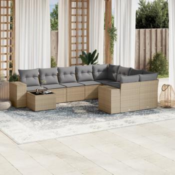 ARDEBO.de - 10-tlg. Garten-Sofagarnitur mit Kissen Beige Poly Rattan