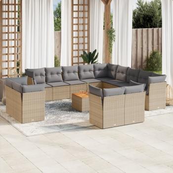 ARDEBO.de - 14-tlg. Garten-Sofagarnitur mit Kissen Beige Poly Rattan