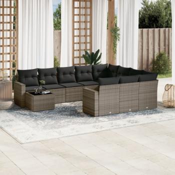 ARDEBO.de - 11-tlg. Garten-Sofagarnitur mit Kissen Grau Poly Rattan