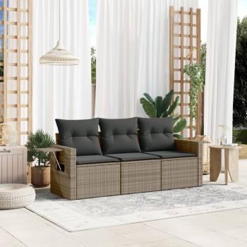 ARDEBO.de - 3-tlg. Garten-Sofagarnitur mit Kissen Grau Poly Rattan