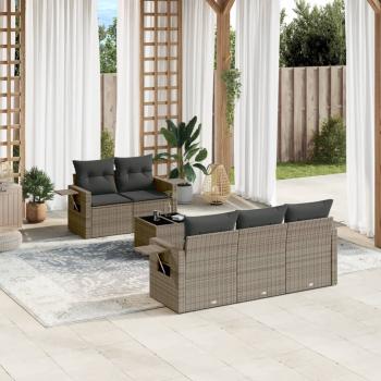 ARDEBO.de - 6-tlg. Garten-Sofagarnitur mit Kissen Grau Poly Rattan