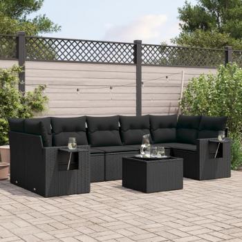 ARDEBO.de - 8-tlg. Garten-Sofagarnitur mit Kissen Schwarz Poly Rattan