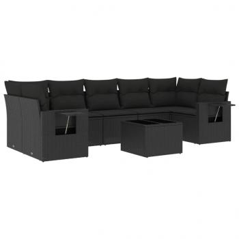 8-tlg. Garten-Sofagarnitur mit Kissen Schwarz Poly Rattan