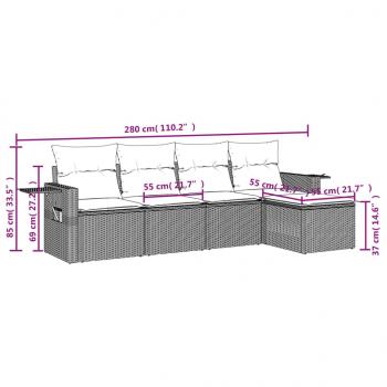 5-tlg. Garten-Sofagarnitur mit Kissen Schwarz Poly Rattan