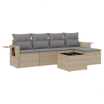 6-tlg. Garten-Sofagarnitur mit Kissen Beige Poly Rattan