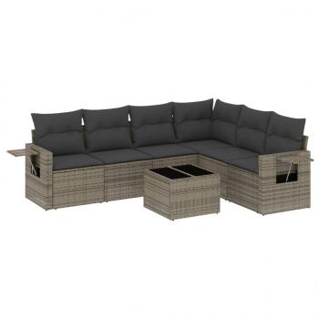 ARDEBO.de - 7-tlg. Garten-Sofagarnitur mit Kissen Grau Poly Rattan