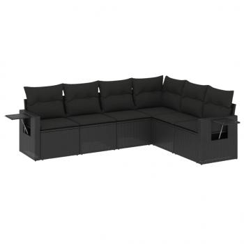 6-tlg. Garten-Sofagarnitur mit Kissen Schwarz Poly Rattan