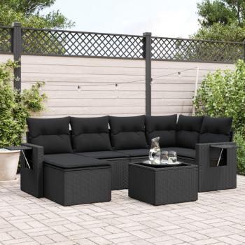 ARDEBO.de - 7-tlg. Garten-Sofagarnitur mit Kissen Schwarz Poly Rattan