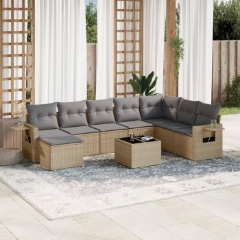 ARDEBO.de - 9-tlg. Garten-Sofagarnitur mit Kissen Beige Poly Rattan