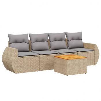 5-tlg. Garten-Sofagarnitur mit Kissen Beige Poly Rattan