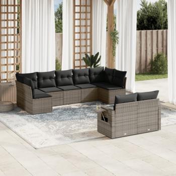 ARDEBO.de - 9-tlg. Garten-Sofagarnitur mit Kissen Grau Poly Rattan