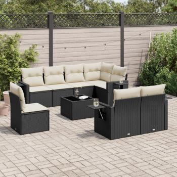 ARDEBO.de - 9-tlg. Garten-Sofagarnitur mit Kissen Schwarz Poly Rattan