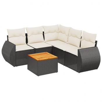 6-tlg. Garten-Sofagarnitur mit Kissen Schwarz Poly Rattan