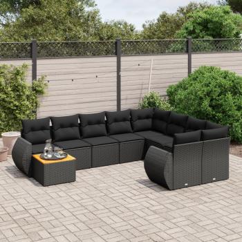 ARDEBO.de - 10-tlg. Garten-Sofagarnitur mit Kissen Schwarz Poly Rattan