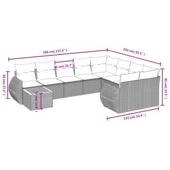 10-tlg. Garten-Sofagarnitur mit Kissen Schwarz Poly Rattan