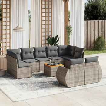 ARDEBO.de - 10-tlg. Garten-Sofagarnitur mit Kissen Grau Poly Rattan