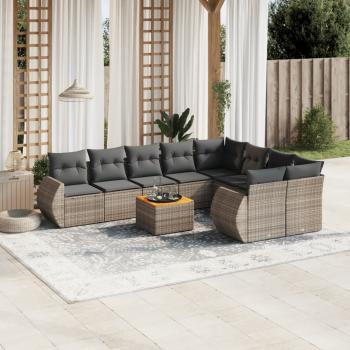 ARDEBO.de - 10-tlg. Garten-Sofagarnitur mit Kissen Grau Poly Rattan