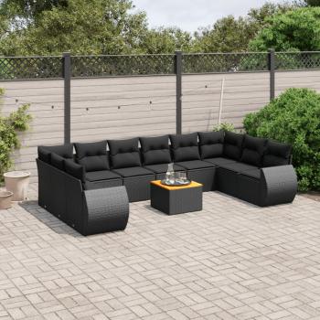 ARDEBO.de - 11-tlg. Garten-Sofagarnitur mit Kissen Schwarz Poly Rattan