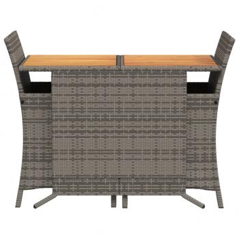 3-tlg. Bistro-Set mit Kissen Grau Poly Rattan