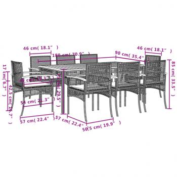 9-tlg. Garten-Essgruppe mit Kissen Beige Poly Rattan