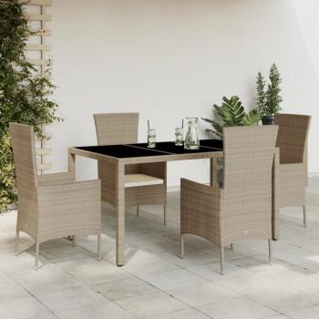 ARDEBO.de - 5-tlg. Garten-Essgruppe mit Kissen Beige Poly Rattan