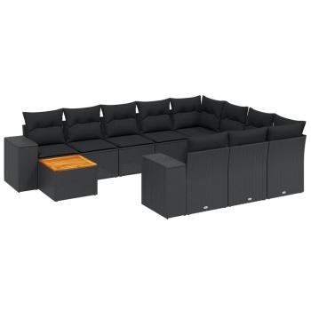 ARDEBO.de - 11-tlg. Garten-Sofagarnitur mit Kissen Schwarz Poly Rattan