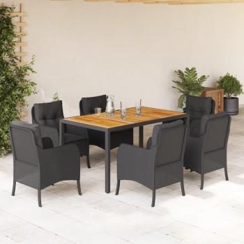 ARDEBO.de - 7-tlg. Garten-Essgruppe mit Kissen Schwarz Poly Rattan