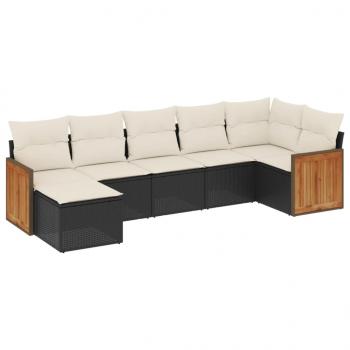 7-tlg. Garten-Sofagarnitur mit Kissen Schwarz Poly Rattan