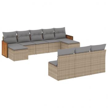 10-tlg. Garten-Sofagarnitur mit Kissen Beige Poly Rattan