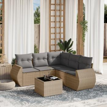 ARDEBO.de - 6-tlg. Garten-Sofagarnitur mit Kissen Beige Poly Rattan