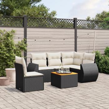 ARDEBO.de - 6-tlg. Garten-Sofagarnitur mit Kissen Schwarz Poly Rattan