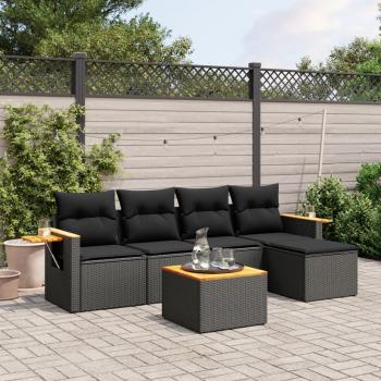 ARDEBO.de - 6-tlg. Garten-Sofagarnitur mit Kissen Schwarz Poly Rattan