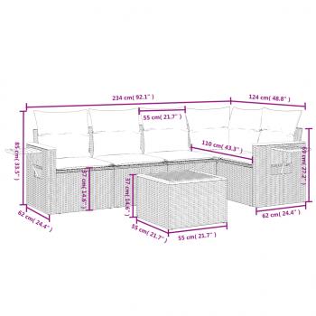 6-tlg. Garten-Sofagarnitur mit Kissen Grau Poly Rattan