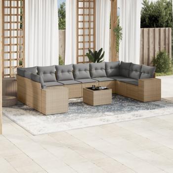 ARDEBO.de - 11-tlg. Garten-Sofagarnitur mit Kissen Beige Poly Rattan