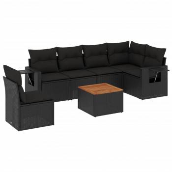 7-tlg. Garten-Sofagarnitur mit Kissen Schwarz Poly Rattan