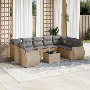 ARDEBO.de - 10-tlg. Garten-Sofagarnitur mit Kissen Beige Poly Rattan