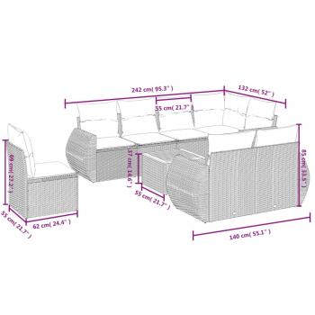 9-tlg. Garten-Sofagarnitur mit Kissen Grau Poly Rattan