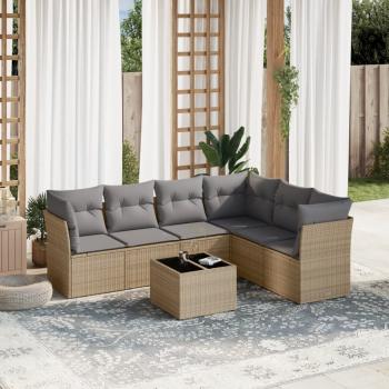 ARDEBO.de - 7-tlg. Garten-Sofagarnitur mit Kissen Beige Poly Rattan