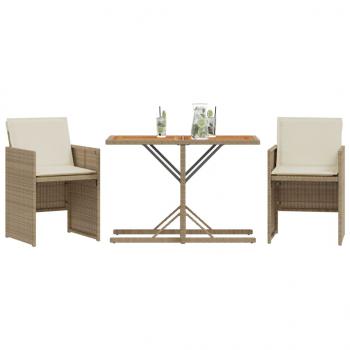 3-tlg. Bistro-Set mit Kissen Beige Poly Rattan