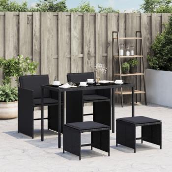 ARDEBO.de - 5-tlg. Garten-Essgruppe mit Kissen Schwarz Poly Rattan