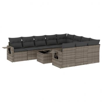 ARDEBO.de - 11-tlg. Garten-Sofagarnitur mit Kissen Grau Poly Rattan