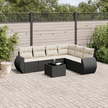 ARDEBO.de - 7-tlg. Garten-Sofagarnitur mit Kissen Schwarz Poly Rattan